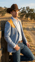 Men’s Sky Blue and Gold Western Cowboy Blazer – Classic Country Style Jacket, Vintage  in Steel blue Color