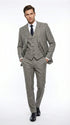 Vitali Brand Men’s Grey Textured Patterned 3 Piece Suit – Modern Fit Checkered Sharkskin with Blazer, Vest & Trousers, Business Wedding