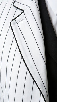 Men’s White Pinstripe 1920s Gangster 3 Piece Suit, Black Contrast Formal Costume Suit for Parties, Prom, Weddings, and Theme Events