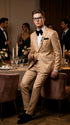 Men’s Champagne Gold Paisley Prom Tuxedo, Formal Dinner Suit for Prom, Weddings, Parties in Tan Color