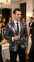 Men’s Black and Charcoal Gray Snakeskin Print Blazer, Animial Exotic Skin Alligator Crocodile Texture