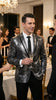 Men’s Black and Charcoal Gray Snakeskin Print Blazer, Animial Exotic Skin Alligator Crocodile Texture
