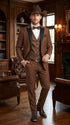 Men’s Light Brown Western Tuxedo 3 Piece Suit with Black Peak Collar Lapel, Country Look Cowboy Suit