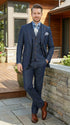 Men’s Pleated Pants Dark Blue Denim 3 Piece Suit – 100% Cotton Formal Suit Set, Blazer Vest Pants Outfit Classic Fit Athletic Fit Lose Fit