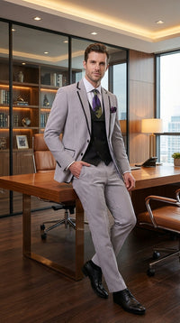 Mens Black and White Pinstripe Wedding Tuxedo Suit – Three Piece Formal Suit Set with Contrast Trim for Groom, Prom - Seersucker Summer Suit