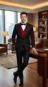 Statement Men's Black with Red Lapel Vested 100% Wool Tuxedo