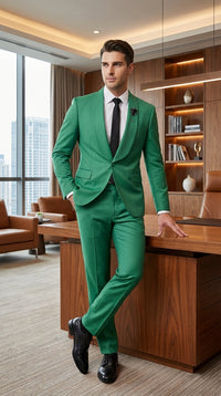 Men’s Emerald Green Tuxedo Suit – Emerald Green Formal Tuxedo with Shawl Lapel Jacket Trousers for Prom, Wedding in Augusta Green
