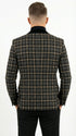 Mens Tartan Black and Gold Check Blazer – Windowpane Plaid Sport Coat Velvet Lapel Formal Party Jacket Chirsitmas New Year Holiday Jacket