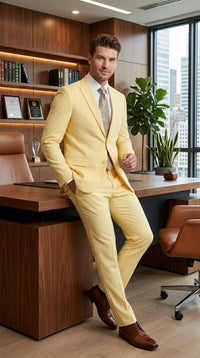 Men’s Pale Yellow 2 Piece Suit, Formal Dress Suit for Weddings, Prom, Parties, Summer Events, and Special Occasions By Vitali