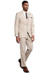 Men's Stacy Adams One Button Peak Lapel Vested Windowpane Plaid Suit in Tan