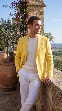 Zacci Brand Men’s Lemon Yellow Blazer Peak Lapel Hopsack Weave – Stylish Formal Blazer Jacket for Wedding, Party, Prom and Smart Casual Wear
