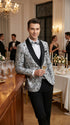 Mens Black and Silver Floral Tuxedo – Luxury Patterned Wedding, Prom and Formal Dinner Tuxedo