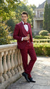 Mens Burgundy Wedding Tuxedo Suit – Paisley Three Piece Formal Suit Set with Shawl Lapel for Groom, Prom
