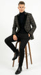 Mens Tartan Black and Gold Check Blazer – Windowpane Plaid Sport Coat Velvet Lapel Formal Party Jacket Chirsitmas New Year Holiday Jacket