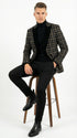 Mens Tartan Black and Gold Check Blazer – Windowpane Plaid Sport Coat Velvet Lapel Formal Party Jacket Chirsitmas New Year Holiday Jacket