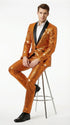 Mens Orange Sequin Tuxedo Suit – Shiny Wedding Suit Set with Black Lapel for Prom, Party, Gala and Formal Evening Wear - Goldish Orange