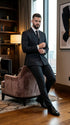 Men’s Black Pinstripe Double Breasted Suit – Classic Formal Business Suit Office and Evening Wear Modern Fit Conservative pattern