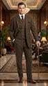 Men’s 1930s Brown Plaid 3 Piece Suit, Vintage Formal Wedding Business Dress Suit Set