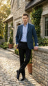 Mens Light Blue Tweed Blazer Sport Coat – Classic Herringbone Jacket Formal Business Casual Smart Outerwear in indigo cobalt blue