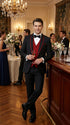 Statement Men's Black with Red Lapel Vested 100% Wool Tuxedo