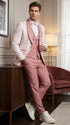 Men’s Cream and Rose Pink Prom Suit – Cream Tuxedo Jacket with Rose Pink Pants and Shawl Lapel Formal Suit for Prom and Wedding