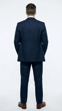 Men’s Navy Blue Pinstripe 3 Piece Suit, Thomas Shelby Inspired Vintage Formal Suit for Weddings, Parties, Prom, and Special Events