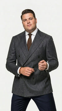 Men’s Charcoal Double Breasted Blazer, Formal Wedding Business Casual Sport Coat Jacket Wool Fabric