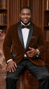 Men’s Brown Camel Bronze Velvet Tuxedo Jacket, Shawl Lapel Wedding Prom Dinner Blazer - Blazer Sportcoat