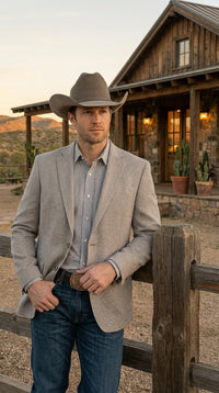 Mens Textured  Light Grey Western Blazer – Cowboy Style Casual Sport Coat for Men Classic Western Jacket