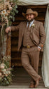 Men’s Light Brown Western 3 Piece Suit – Classic Country Style Blazer Vest Pants Set, Formal Cowboy Suit Toast