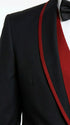Statement Men's Black with Red Lapel Vested 100% Wool Tuxedo