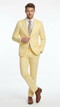 Men’s Pale Yellow 2 Piece Suit, Formal Dress Suit for Weddings, Prom, Parties, Summer Events, and Special Occasions By Vitali