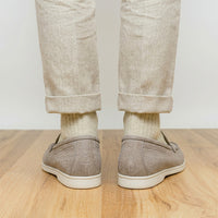 Zelli Livorno Stampata Crocodile Embossed Nubuck Loafer in Bone