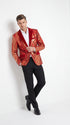 Men’s Red and Gold Sequin Christmas Holiday Blazer – Luxury Party Jacket for New Year, Wedding and Festive Events