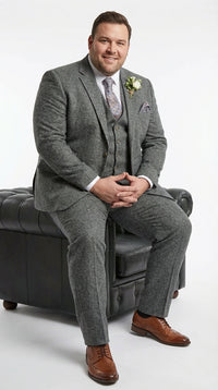 Men’s Peaky Blinder Light Grey Tweed Suit with Vest – Classic Three Piece Formal Suit, Vintage Wedding Business Outfit