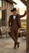 Men’s Light Brown Western Tuxedo 3 Piece Suit with Black Peak Collar Lapel, Country Look Cowboy Suit