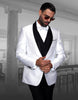Mens Vested One Button Shawl Tuxedo in Geometric Chain Print in White