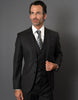 Mens 2 Button Slim Fit Vested Suit in Black Textured Fabric
