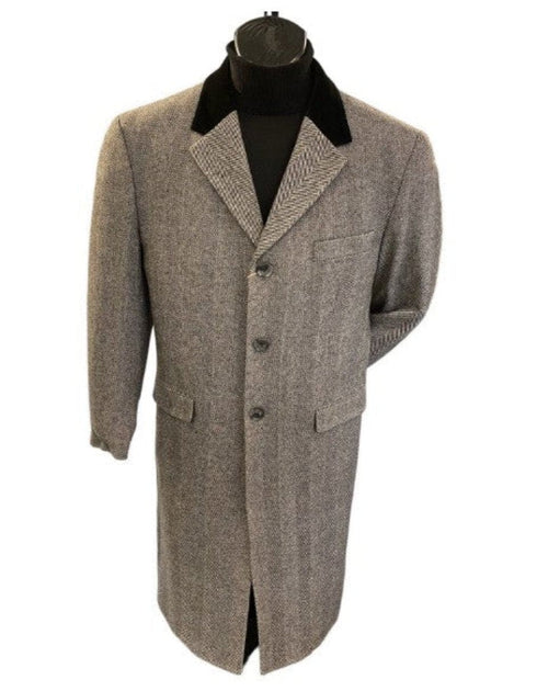 Herringbone Wool & Cashmere Chesterfield Overcoat – 1920s Full Length