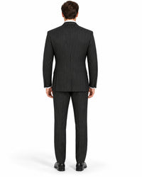 Mens Double Breasted Gangster Bold Pinstripe Suit in Black