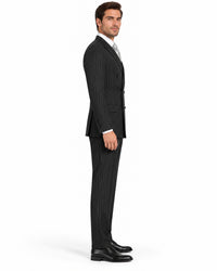 Mens Double Breasted Gangster Bold Pinstripe Suit in Black