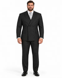 Mens Double Breasted Gangster Bold Pinstripe Suit in Black