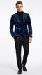 Men’s Black and Royal Blue Patterned Blazer – Paisley Floral Sport Coat Prom Jacket