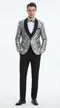 Mens Black and Silver Floral Tuxedo – Luxury Patterned Wedding, Prom and Formal Dinner Tuxedo
