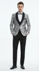 Mens Black and Silver Floral Tuxedo – Luxury Patterned Wedding, Prom and Formal Dinner Tuxedo