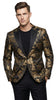 Men’s Black & Gold Paisley Tuxedo Jacket – Luxury Floral Formal Dinner Blazer Black Pants