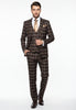 Men’s Brown Plaid Windowpane Three-Piece Suit Set – Classic Slim Fit Jacket, Double-Breasted Vest and Modern Fit Pants  By Rossiman