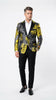 Men’s Yellow Tuxedo Black and Gold Floral Pattern Blazer | Formal Jacket - Prom Dinner Jacket + Black Pants + Bowtie