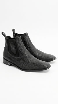 Men’s Shark Skin Cowboy Boots – Black Exotic Leather Western Chelsea Ankle Boots by Vestigium