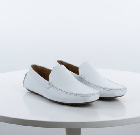 Men’s Mundo White Leather Loafers – Classic Slip-On Dress Shoes for Casual and Formal Wear